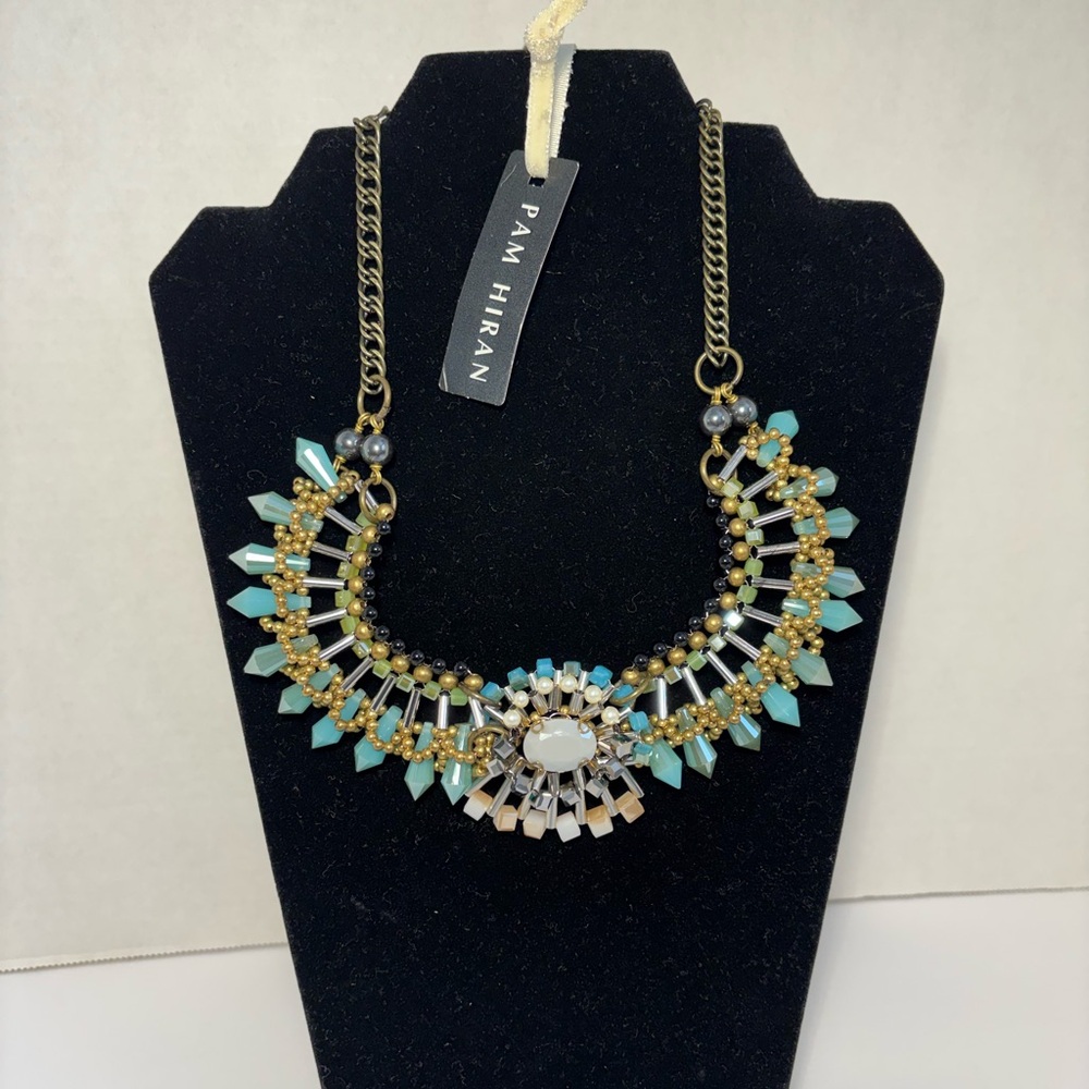 Anthropologie Pam Hiran Collar Bib Choker Statement Necklace Beaded Multicolored
